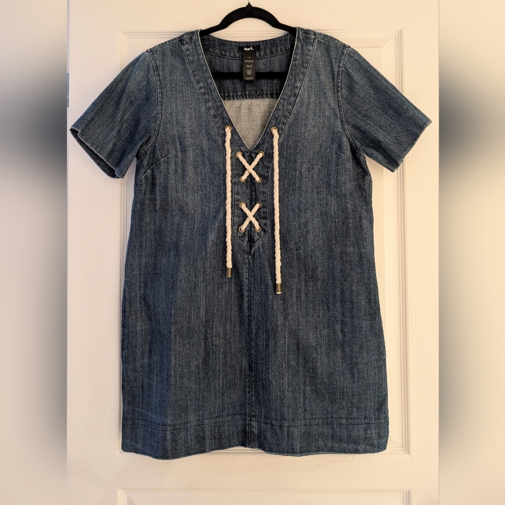 Vintage Mark. Denim Mini Dress with Lace-Up Detail